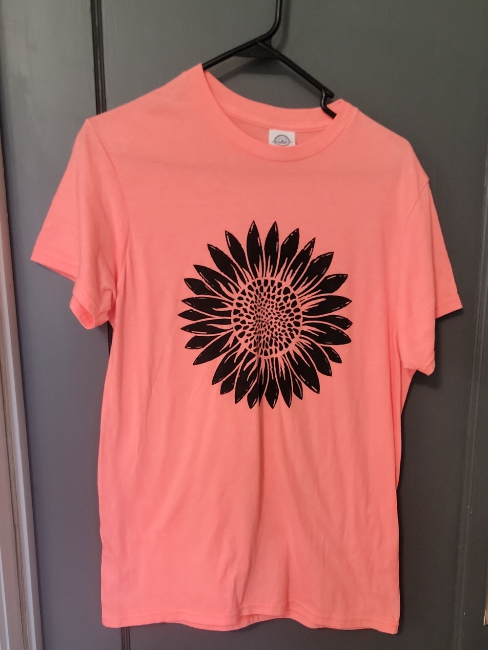 Delta Coral Short Sleeve Tee with Black Sunflower Print